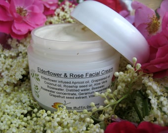 Rose & Elderflower Facial Moisturizing Cream, Day or Night Cream, Organic Herbal Infusions