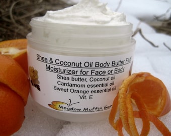 Face and Body Moisturizer, Shea Butter, Coconut Oil Whipped Body Butter, Fluff, After Shave Balm, Cardamom, Orange, Winter Warm Scent