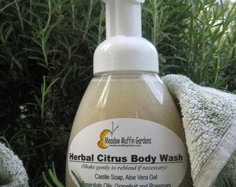 Herbal and/or Citrus Body Wash, Shaving cream, Liquid soap, Castile and Aloe, You choose essential oils