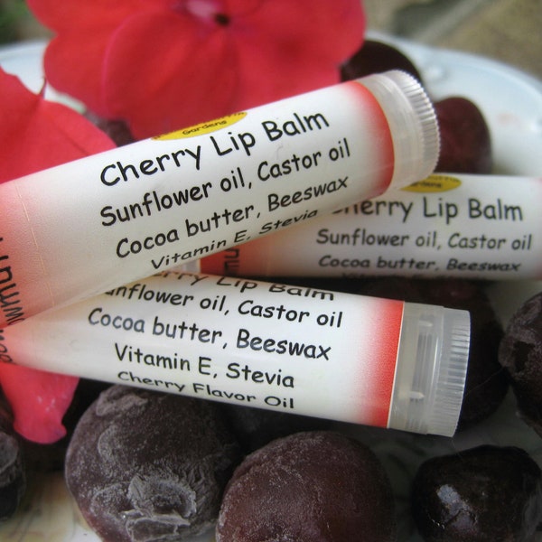 Cherry Lip Balm, Tube Lip Balm, Chapped Lip Care, Natural Skin Care, Cocoa butter, Castor oil, Sunflower oil
