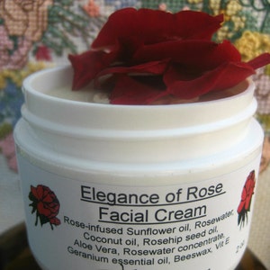 Facial Moisturizing Cream, Elegance of Rose, Day or Night Cream, Sensitive skin, Mature skin, Geranium Essential oil image 1