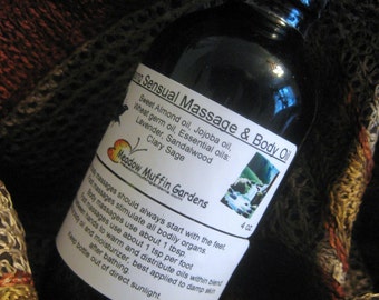 Massage Oil, Body Oil,  Aromatherapy, You Choose Between 3 Essential Oil Choices, 4 oz size, Lavender, Sandalwood, Clary Sage