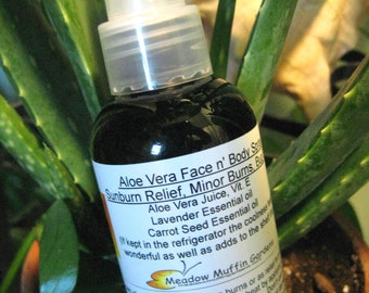 Aloe Vera Juice Body Spray, Sun Exposure, Facial Freshening Mist, Bug Bites, Lavender Carrot Essential oils