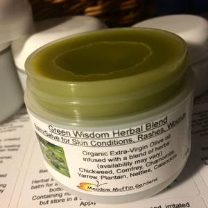 Herbal Green Salve, children, elderly, pets, Herbal oils, Plant Allies, chamomile, chickweed, plantain image 1