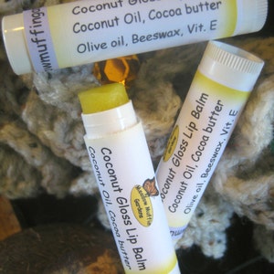 Coconut Gloss Lip Balm. Cocoa butter, tubal lip balm