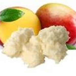 May include: Two ripe mangoes with red and yellow skin, and three pieces of white shea butter.