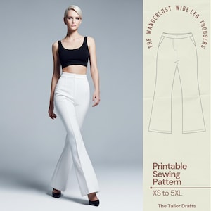 Wide Leg Trousers Pattern PDF, High Waist Tailored Pants for Women, Boho Palazzo Sewing Pattern with Zip Fly & Pockets, Instant Download
