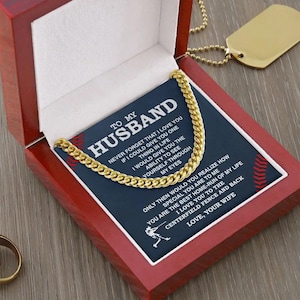 Para mi esposo: collar de cadena cubana de acero inoxidable con mensaje: un regalo romántico y audaz para él.
