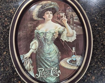 plateaux de service pepsi en métal vintage 1970. Article fabriqué aux États-Unis.
