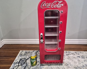Coca Cola 10 Can Mini Fridge with Car Adapter, Fast Cooling Vending Machine