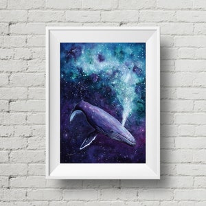 Galaxy Whale : art print space whale watercolor painting (Add Custom Text / Change Colors - optional)