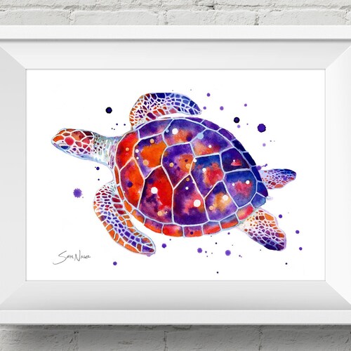 green-sea-turtle-art-print-watercolor-sea-turtle-painting-etsy