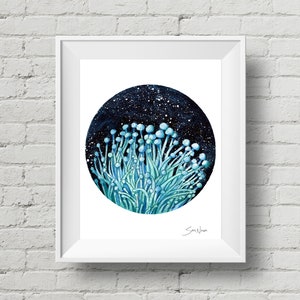 Night Mushrooms : art print, witchy celestial mushroom watercolor painting (Add Custom Text / Change Colors - optional)