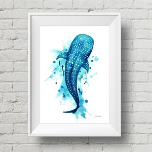 Gentle Giant - Spotted Whale Shark: art print, blue watercolor marine ocean animal (Add Custom Text / Change Colors - optional)