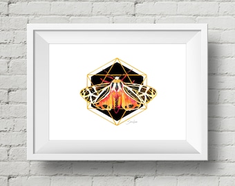 Mystic Moth 1 : art print, minimalistic moth medallion watercolor painting (Add Custom Text / Change Colors - optional)