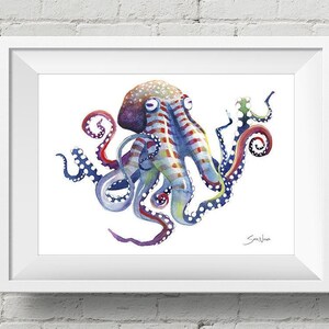 Octopus : art print sea life octopus tentacles watercolor painting
