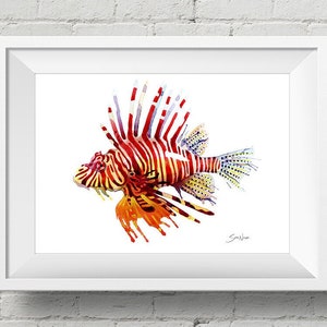 Peixe-leão: impressão de arte peixe-leão vida marinha peixe aquarela pintura