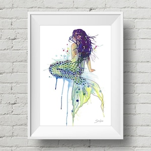 Mermaid : art print mermaid watercolor painting