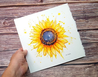 Sunflower Burst - Original watercolor sunflower painting