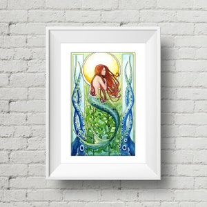 Zeemeermin Kelp Forest: kunstafdruk, art nouveau-zeemeermin-aquarel