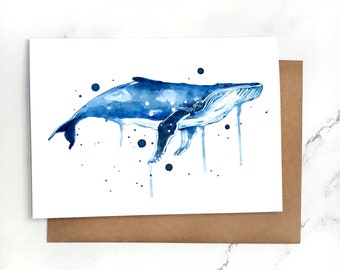 Baleine à bosse | Carte de voeux vierge à l'intérieur | Carte A7 5 x 7 po. avec enveloppe | Jeux en option