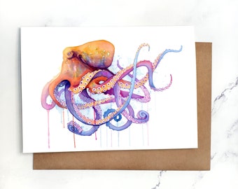 Octopus 2 | Greeting Card Blank Inside | A7 5x7" Card With Envelope | Sets Optional