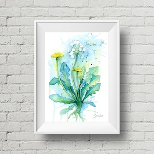 Dandelion Wishes : art print, wispy dandelion watercolor painting