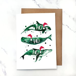 HoHoHo Christmas Whales / Biglietto di Natale / Biglietto A7 5x7" con busta / Set opzionali