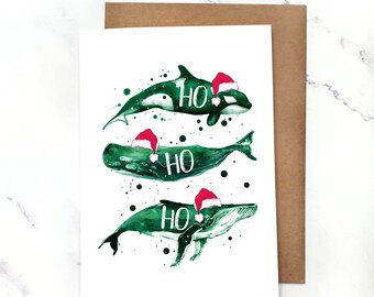 HoHoHo Christmas Whales | Christmas Card | A7 5x7" Card With Envelope | Sets Optional