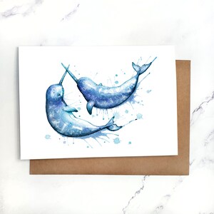 Narvali giocosi 2 / Biglietto d'auguri vuoto all'interno / Biglietto A7 5x7" con busta / Set opzionale
