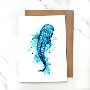 Tiburón ballena gigante gentil / Tarjeta de felicitación en blanco por dentro / Tarjeta A7 de 5 x 7" con sobre / Juegos opcionales