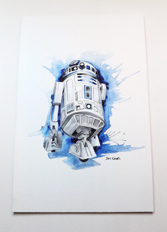 R2D2 (ファンアート) - オリジナル水彩画 - Etsy 日本