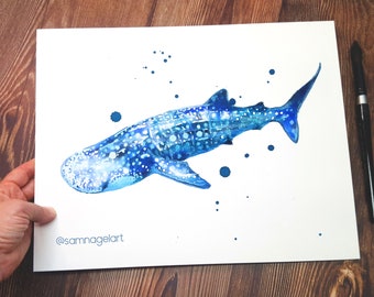 ジンベイザメ - オリジナルの水彩画のサメの絵画 - Etsy 日本
