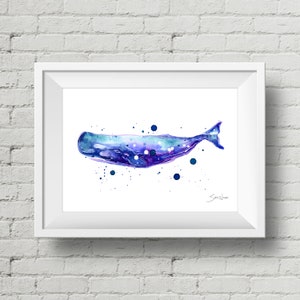 Sperm Whale : art print watercolor whale painting