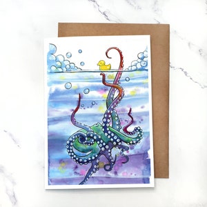 Polpo da bagno / Biglietto di auguri vuoto all'interno / Biglietto A7 5x7" con busta / Set opzionali
