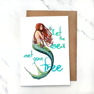 Laissez la mer vous libérer - Sirène | Carte de vœux vierge à l’intérieur | Carte A7 5x7" avec enveloppe | Ensembles en option