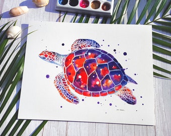 Sand & Sea Turtle - Original watercolor loggerhead sea turtle painting