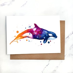 Orca balena/biglietto d'auguri vuoto all'interno/carta A7 5 x 7" con busta/set opzionale