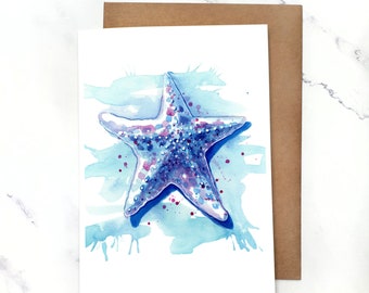 Eaux d'étoiles de mer 1 | Carte de voeux vierge à l'intérieur | Carte A7 5 x 7 po. avec enveloppe | Jeux en option