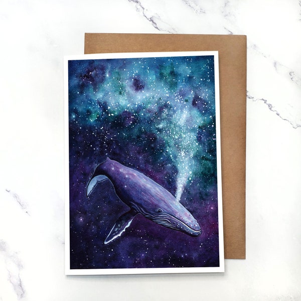 Galaxy Whale | Greeting Card Blank Inside | A7 5x7" Card With Envelope | Sets Optional