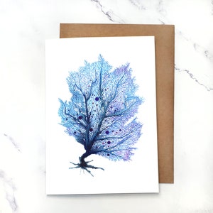 Ventaglio blu corallo/biglietto d'auguri vuoto all'interno/carta A7 12,7 x 17,8 cm con busta/set opzionale