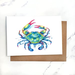 Granchio blu/biglietto d'auguri vuoto all'interno/carta A7 12,7 x 17,8 cm con busta/set opzionale