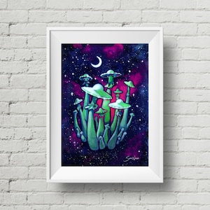 Fungus Amongus : art print celestial ufo alien mushroom watercolor painting
