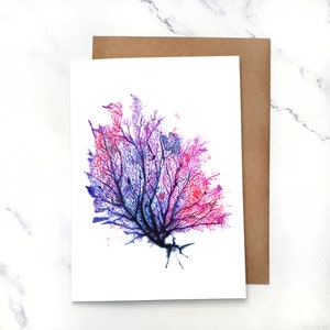 Fan Coral Purple | Greeting Card Blank Inside | A7 5x7" Card With Envelope | Sets Optional