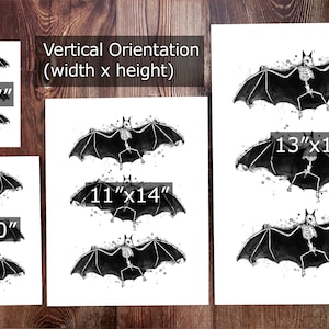 Skeletal Bats : art print halloween bats watercolor ink painting Add Custom Text / Change Colors optional image 2