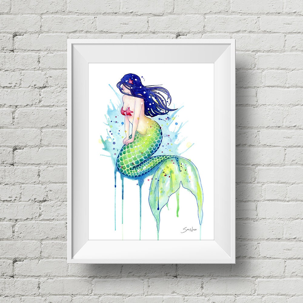 Mermaid Splash : print mermaid tail watercolor painting | Etsy