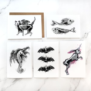 Creature spettrali/Set di biglietti d'auguri vuoti all'interno/Cartoline A7 5x7" con buste