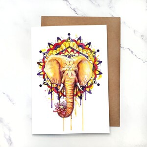 Mandala éléphant | Carte de vœux vierge à l’intérieur | Carte A7 5x7" avec enveloppe | Ensembles en option