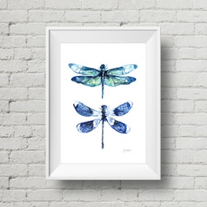 Dragonfly Wings : art print watercolor blue dragonflies painting