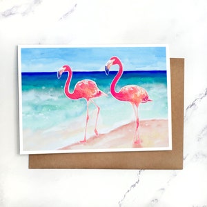 Flamingo Beach / Biglietto d'auguri vuoto all'interno / Biglietto A7 5x7" con busta / Set opzionale